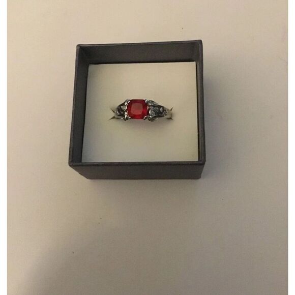 Lovely Ruby Gemstone & Sim Diamond Filigree Ring Sz 9 - Picture 1 of 4